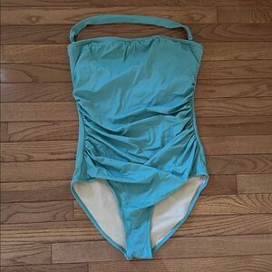 J. CREW women’s swimsuit one piece sea green size 14 D cup strapless strap EUC